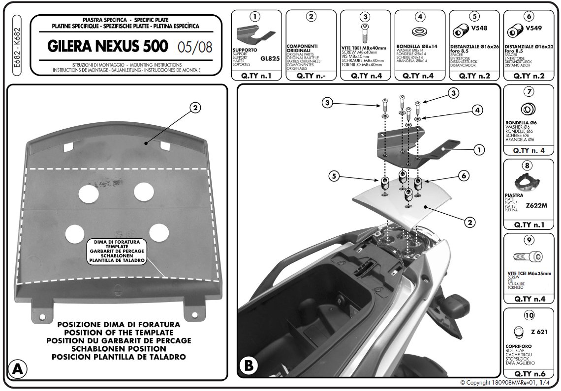 Givi E682 Adapter Monokey Gilera Nexus 500 05