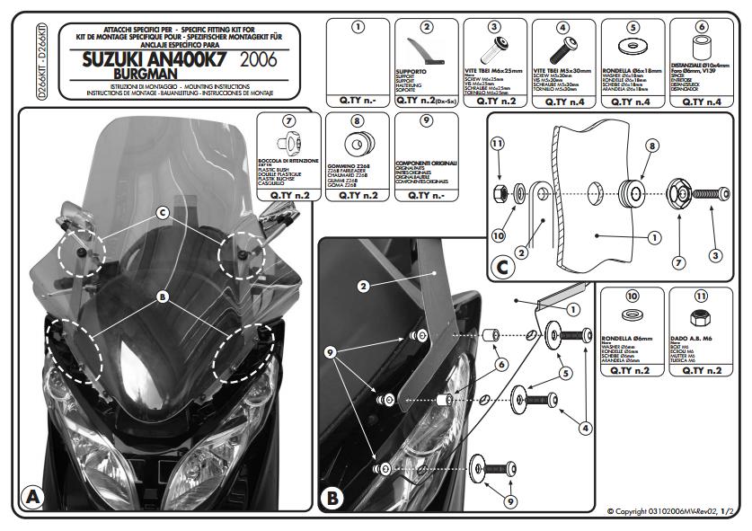 GIVI D266KIT KIT MONTAZOWY SZYBY 266DT SUZUKI BURGMAN 400K7