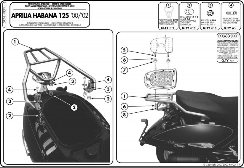 GIVI SR74 MOCOWANIE CENTRALNE APRILIA HABANA 125