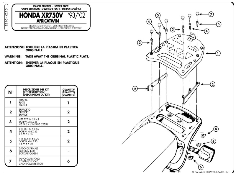 GIVI E210 ADAPTER HONDA AFRICA TWIN '93-02