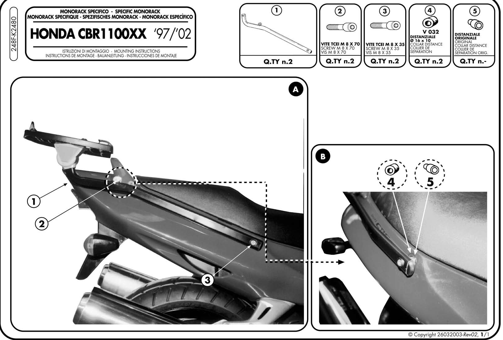 Stelaż centralny Givi 248F do CBR 1100 XX 97-09