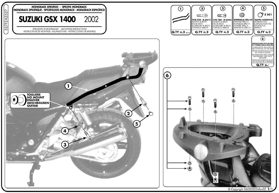 Kappa KZ527 Stelaż centralny Suzuki Gsx 1400 02-09