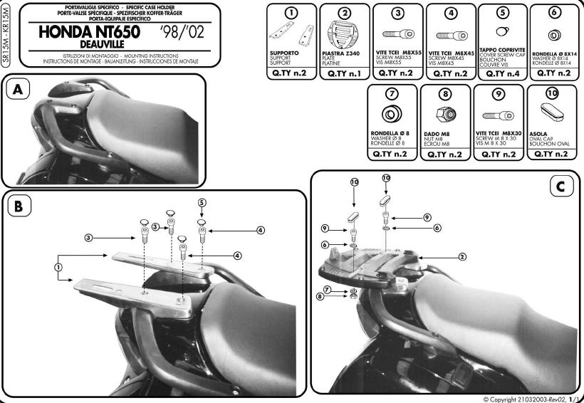 Kappa KR15M Stelaż centralny Honda Nt 650 V Deauville
