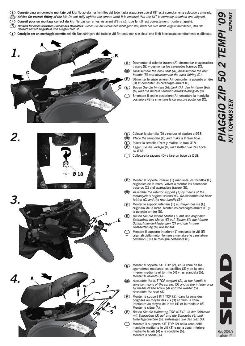 STELAŻ SHAD KSHV0ZP59ST PIAGGIO ZIP 125 - 09/14