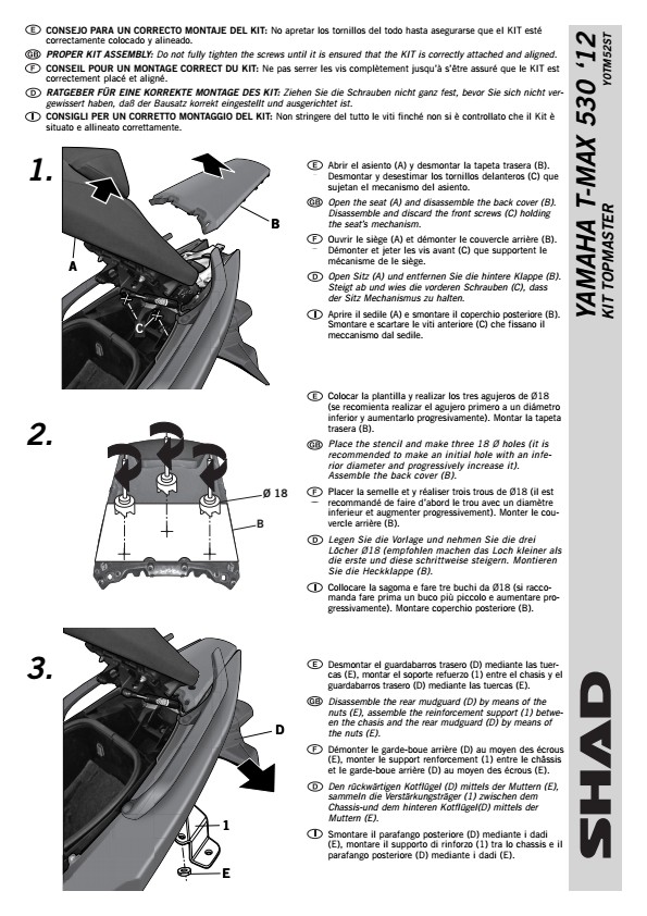 STELAŻ SHAD KSHY0TM52ST YAMAHA T-MAX 530 - 12/16