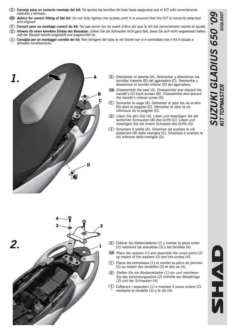 STELAŻ SHAD KSHS0GL69ST SUZUKI GLADIUS 650 - 09/16