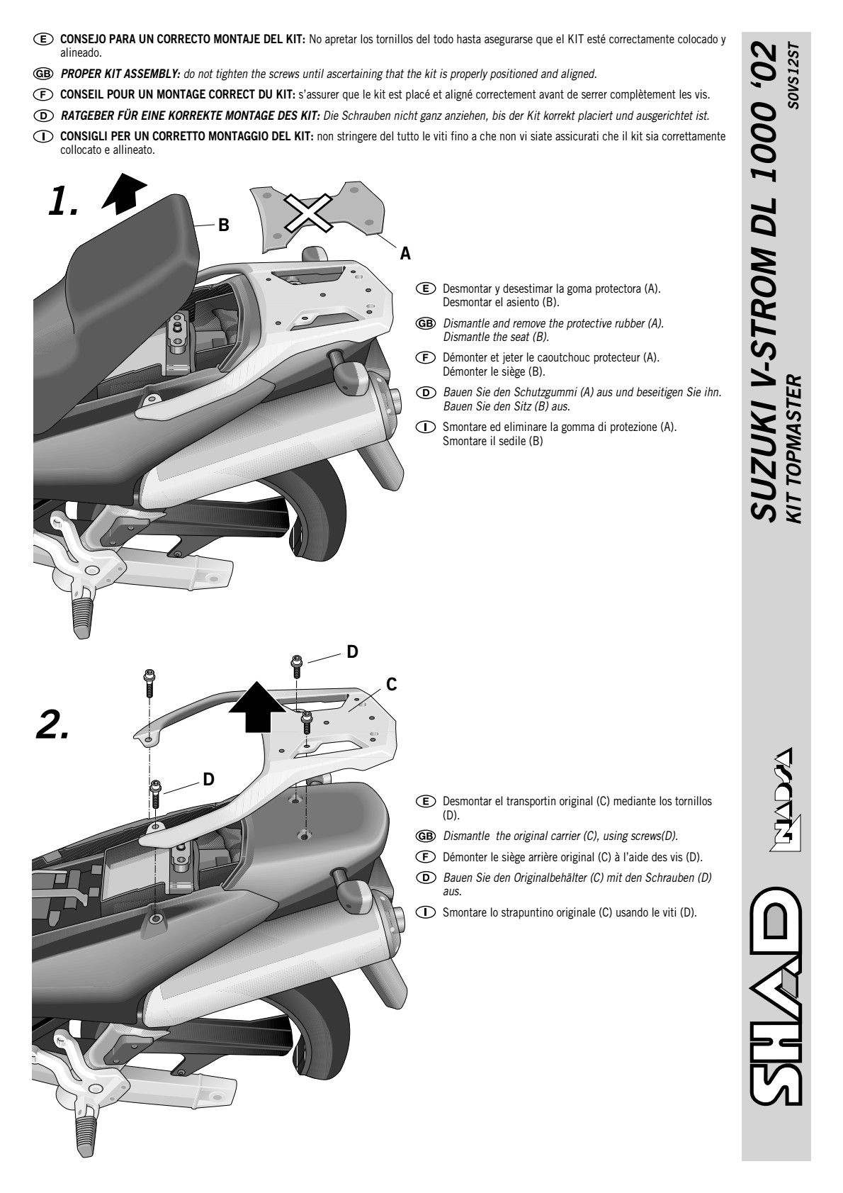 STELAŻ SHAD KSHS0VS12ST SUZUKI V-STROM 1000 - 02/13