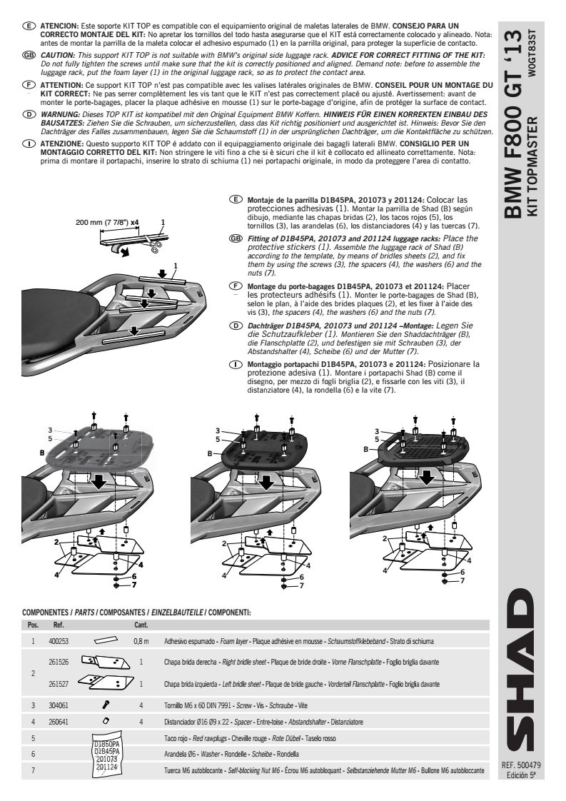 SHAD KSHW0GT83ST STELAŻ KUFRA TYŁ DO BMW F800GT