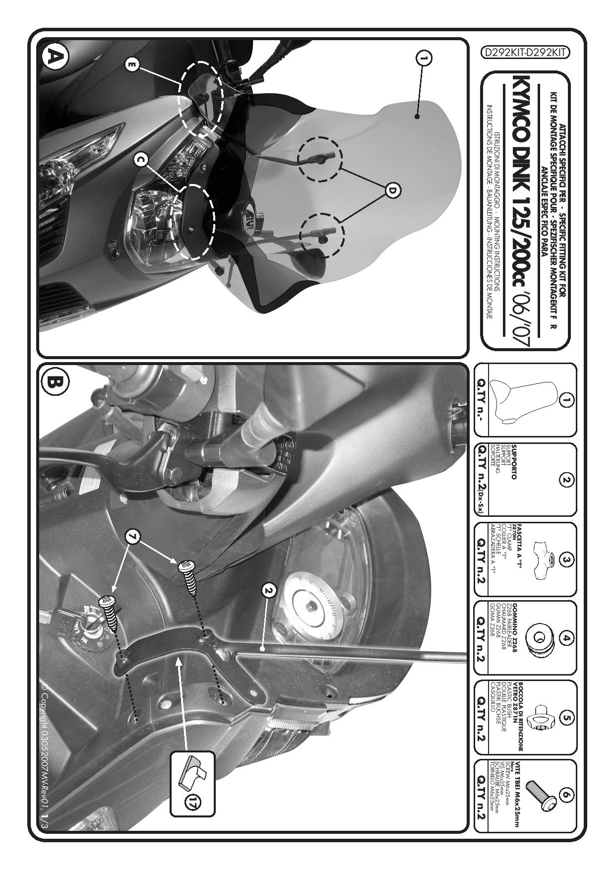 KAPPA D292KIT MOCOWANIE SZYBY KYMCO DINK 50-125-200 I (06-14) 