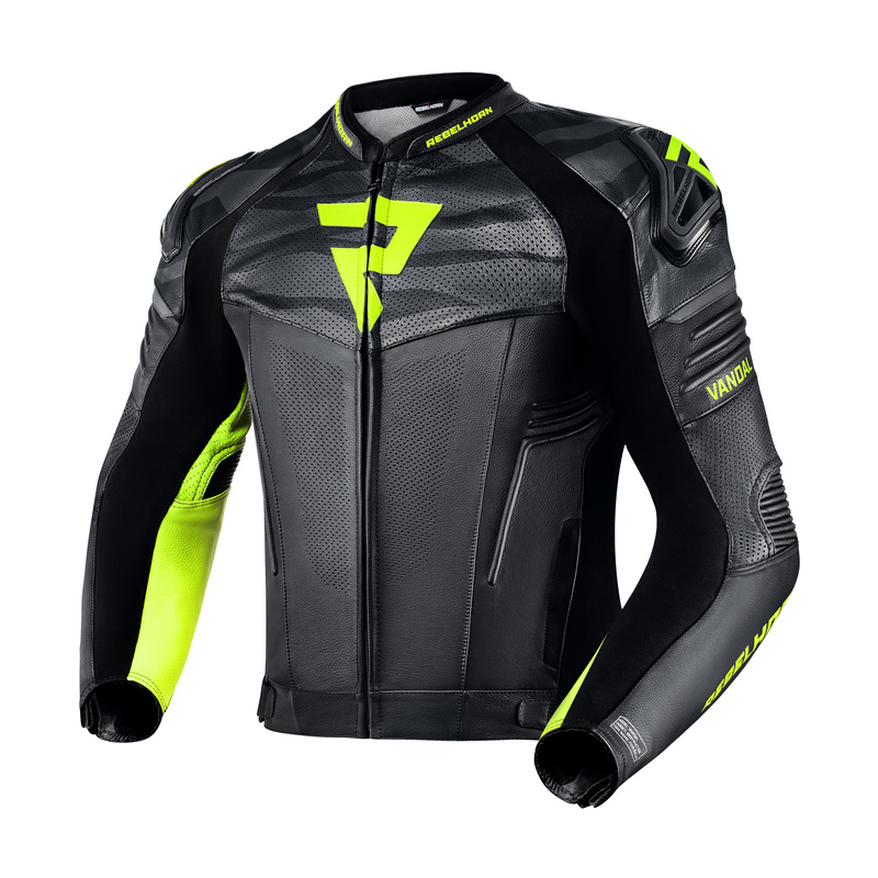 REBELHORN KURTKA SKÓRZANA VANDAL BLACK/FLO YELLOW