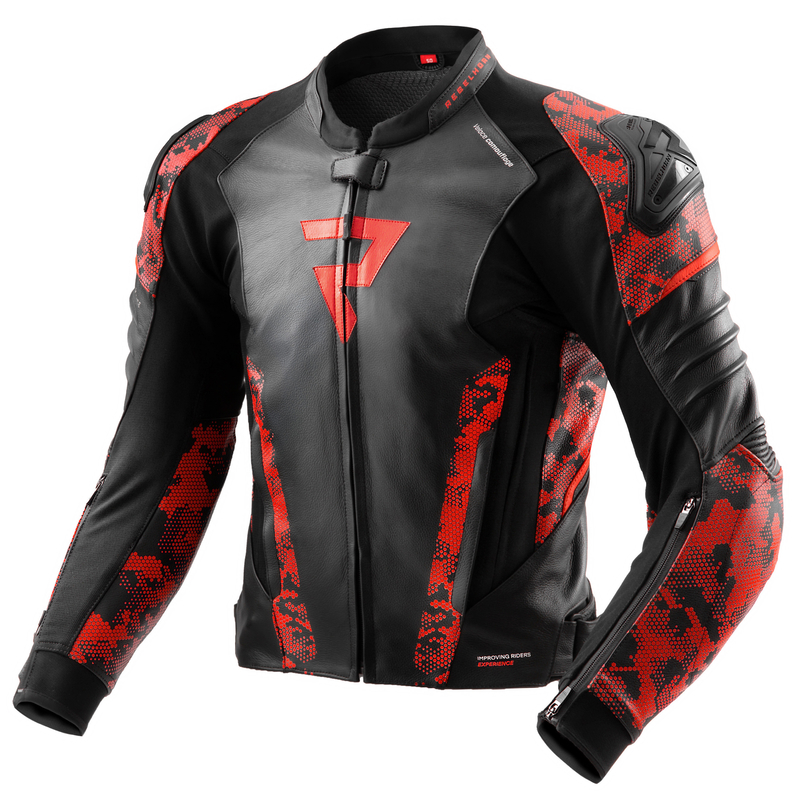 REBELHORN KURTKA SKÓRZANA VELOCE CAMO BLA/FLUO RED