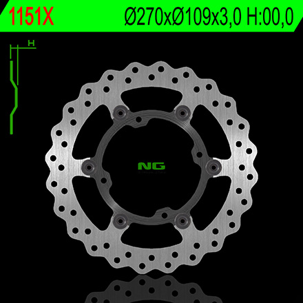 NG1151X TARCZA HAMULCOWA KAWASAKI KXF 250/450 15-16 PŁYWAJĄCA 270MM (270X109X3,0) 4 OTWORY O ŚR. 9,5MM