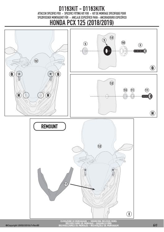 GIVI D1163KIT MOCOWANIE SZYBY 1163DT, 1129DT, 1129D