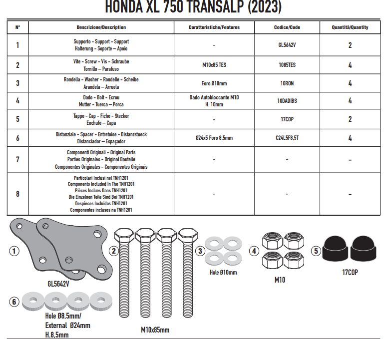 KAPPA ZESTAW MONTAŻOWY GMOLI (GÓRNE) HONDA XL 750