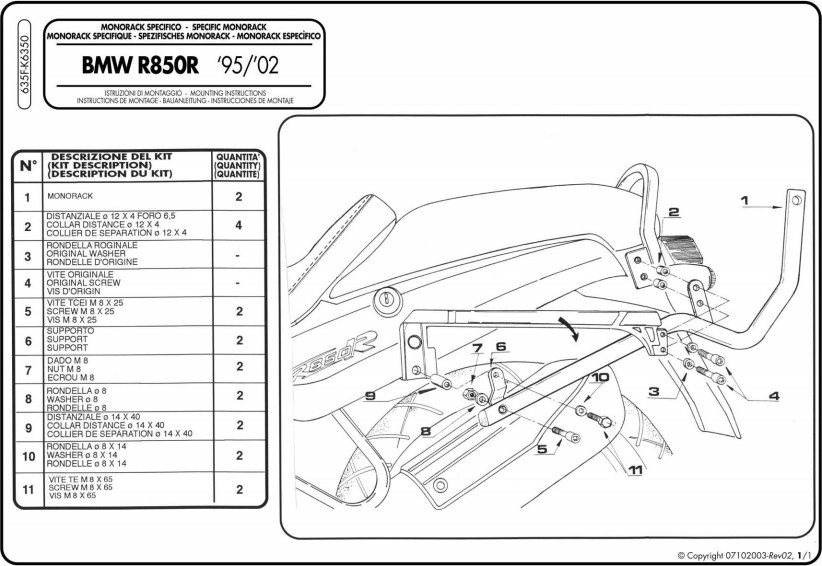 KAPPA K6350 STELAŻ KUFRA CENTRALNEGO BMW R850R (95)