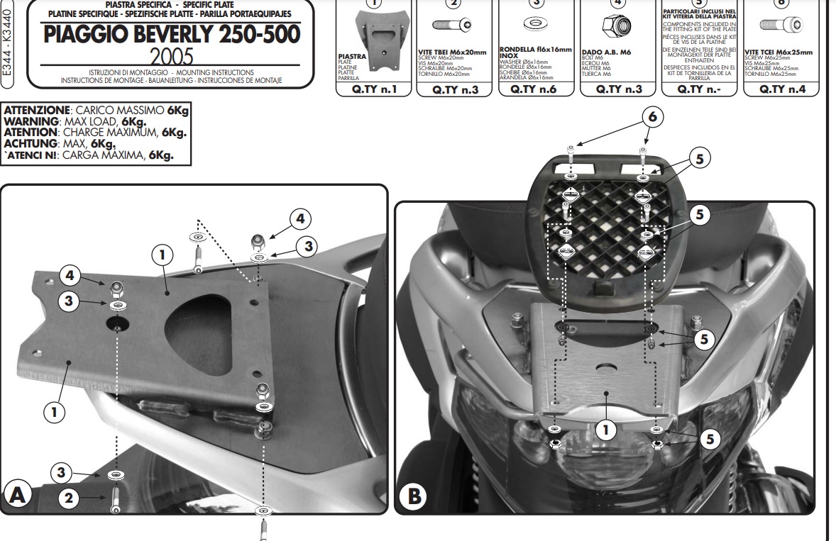 GIVI STELAŻ KUFRA CENTRALNEGO MONOLOCK PIAGGIO BEV