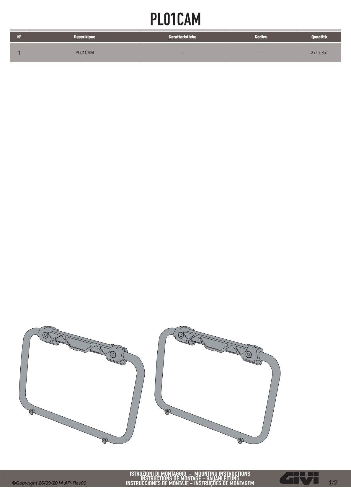 GIVI PL01CAM MOCOWANIE BOCZNE PL OUTBACK