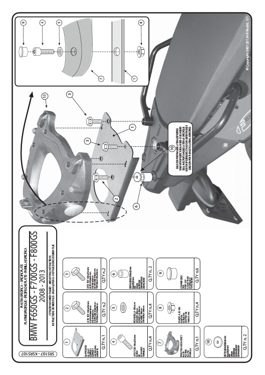 Givi SR5107 MOCOWANIE CENTRALNE MONOKEY z płytą BMW F 650 GS / F 800 GS (08 > 15)