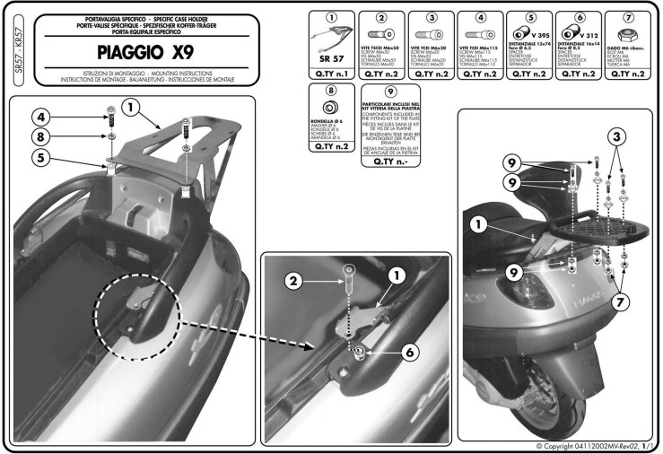 GIVI SR57 STELAŻ KUFRA CENTRALNEGO PIAGGIO X9 125-500
