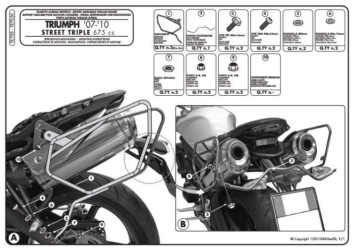 GIVI TE705 STELAŻ SAKW BOCZNYCH 3D600 TRIUMPH STREET TRIPLE 675