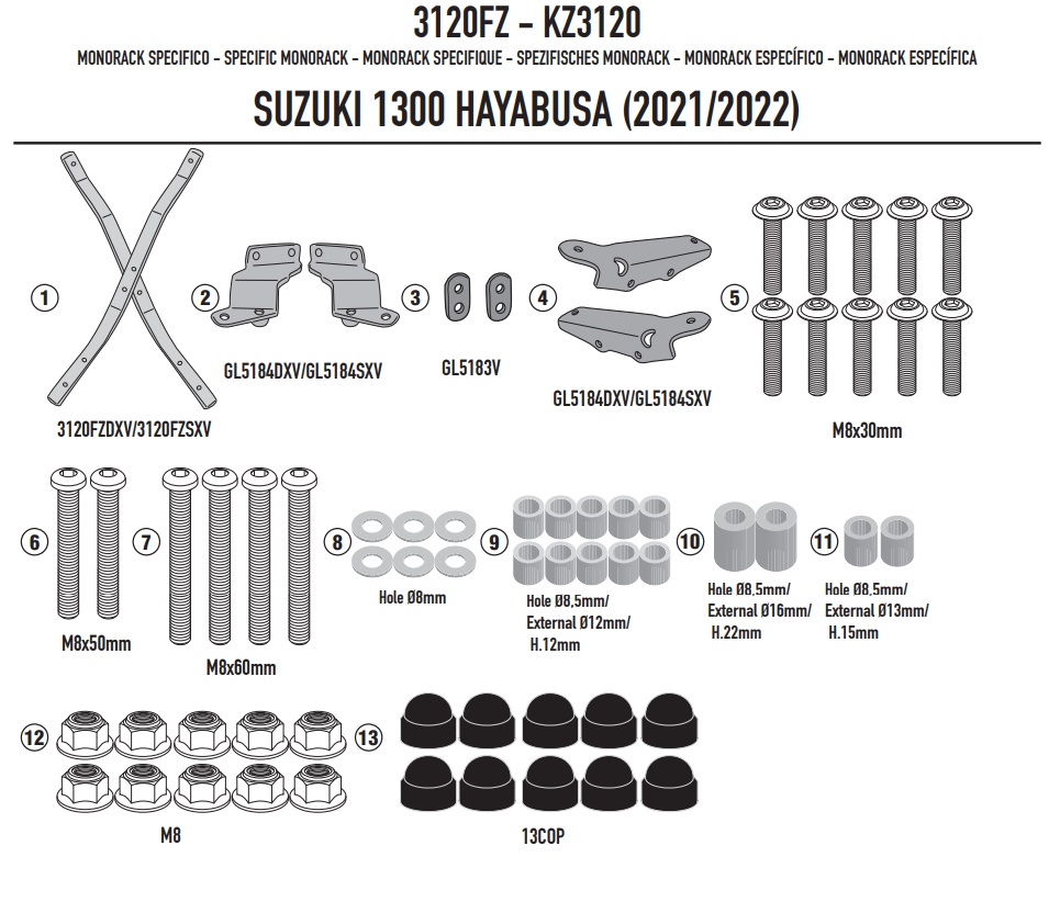 GIVI STELAŻ KUFRA CENTRALNEGO SUZUKI 1300 HAYABUSA