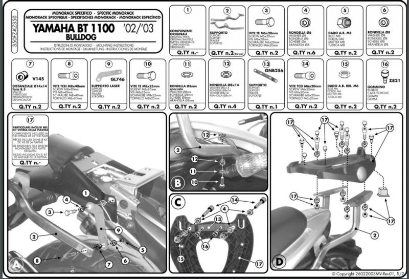 Givi 350FZ stelaż centralny YAMAHA BT 1100 02-09