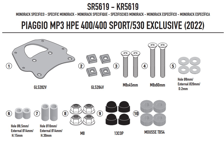 GIVI STELAŻ KUFRA CENTRALNEGO PIAGIO MP3 HPE 400-4