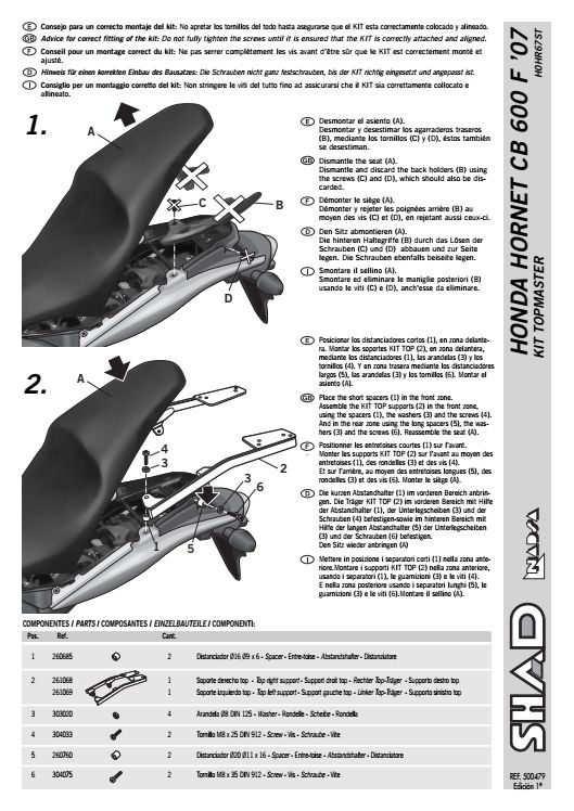 SHAD KSHH0HR67ST STELAŻ KUFRA TYŁ DO HONDA HORNET CB600F