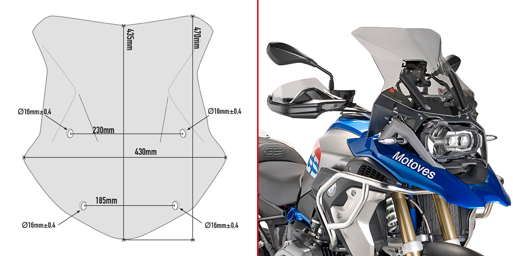 GIVI SZYBA DYMIONA 43,5 x 43 POTRZEBNY KIT BMW R
