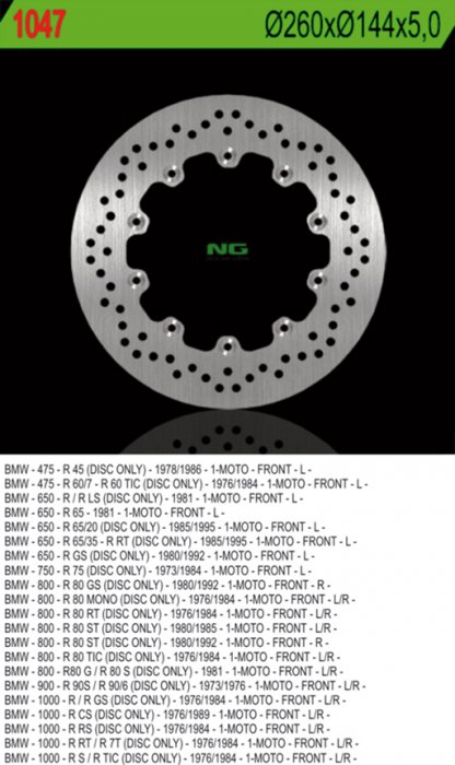 NG TARCZA HAMULCOWA PRZÓD BMW R45/60/65/75/80/90/100 (260X144X5) 10 OTWORÓW ŚR.5 NG1047
