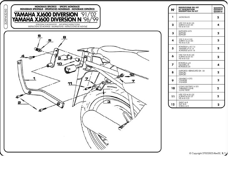 Stelaż centralny Givi 325F XJ 600 Diversion 91-03