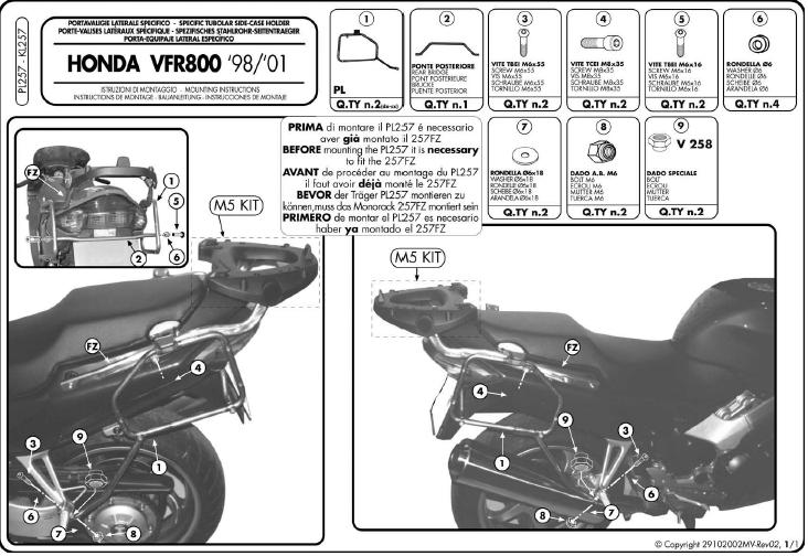 PL257 Givi PL257 Stelaż pod kufry boczne Honda VFR800 (98-01)