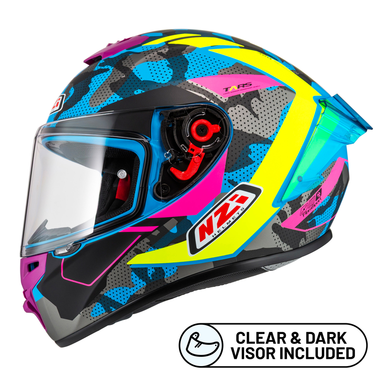 KASK MOTOCYKLOWY NZI TRENDY STREAM CAMU BLUE NEON PINK BLUE S MATT